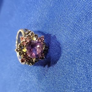 925 Bixby purple green jeweled ring 18k overlay size 9